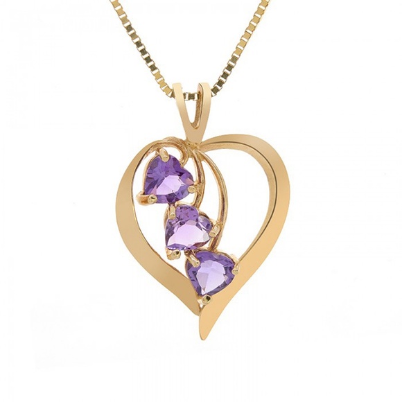 1.25 Carat Amethyst Heart Pendant 10K Yellow Gold